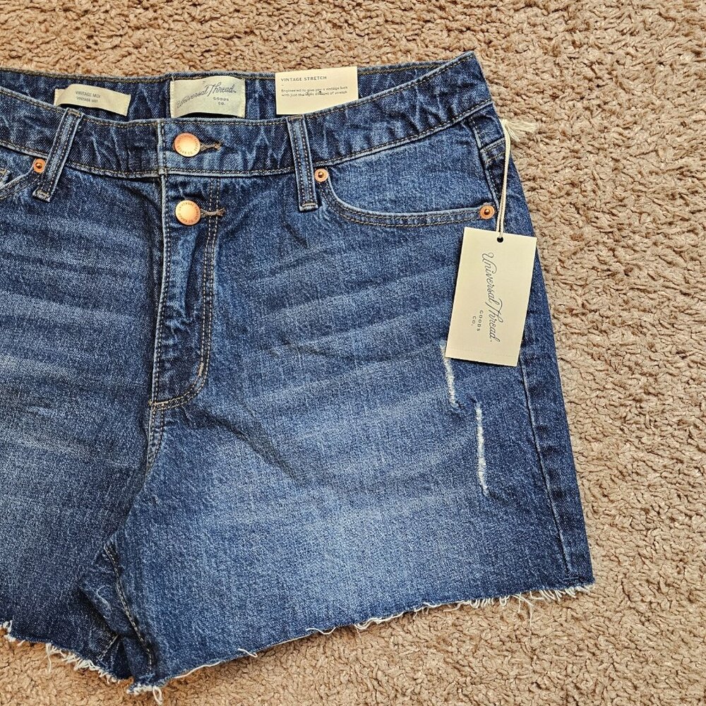 NWT Universal Thread Jean Shorts Womens 10 Vintage Midi Cutoff Distressed Denim - Picture 6 of 8